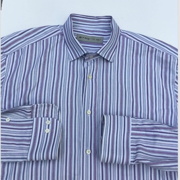 ETRO blue & purple striped cotton shirt  Sz 17-43 made in Italy 🇮🇹 - Picture 3 of 10